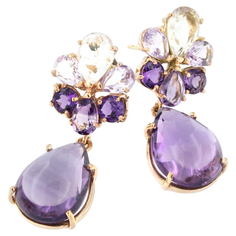 18 Karat Rose Gold with Amethyst and Prasiolite Earrings For Sale