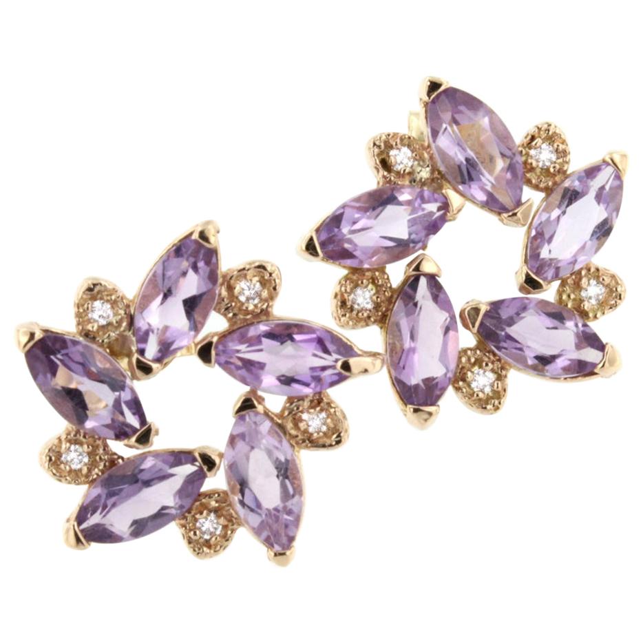 18 Karat Rose Gold with Amethyst and White Diamonds Earrings For Sale