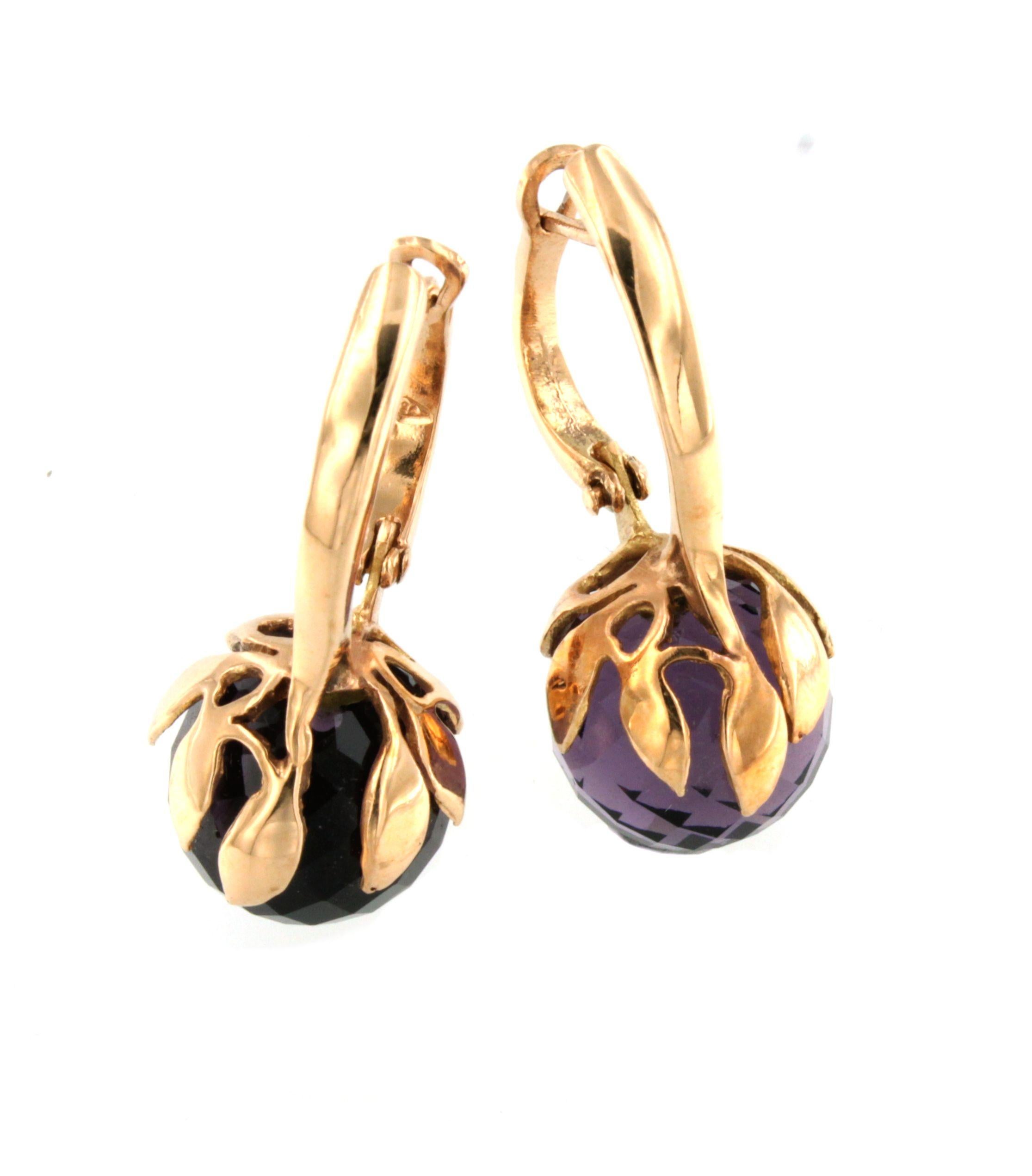 Modern 18 Karat Rose Gold with Purple Amethyst Earrings For Sale