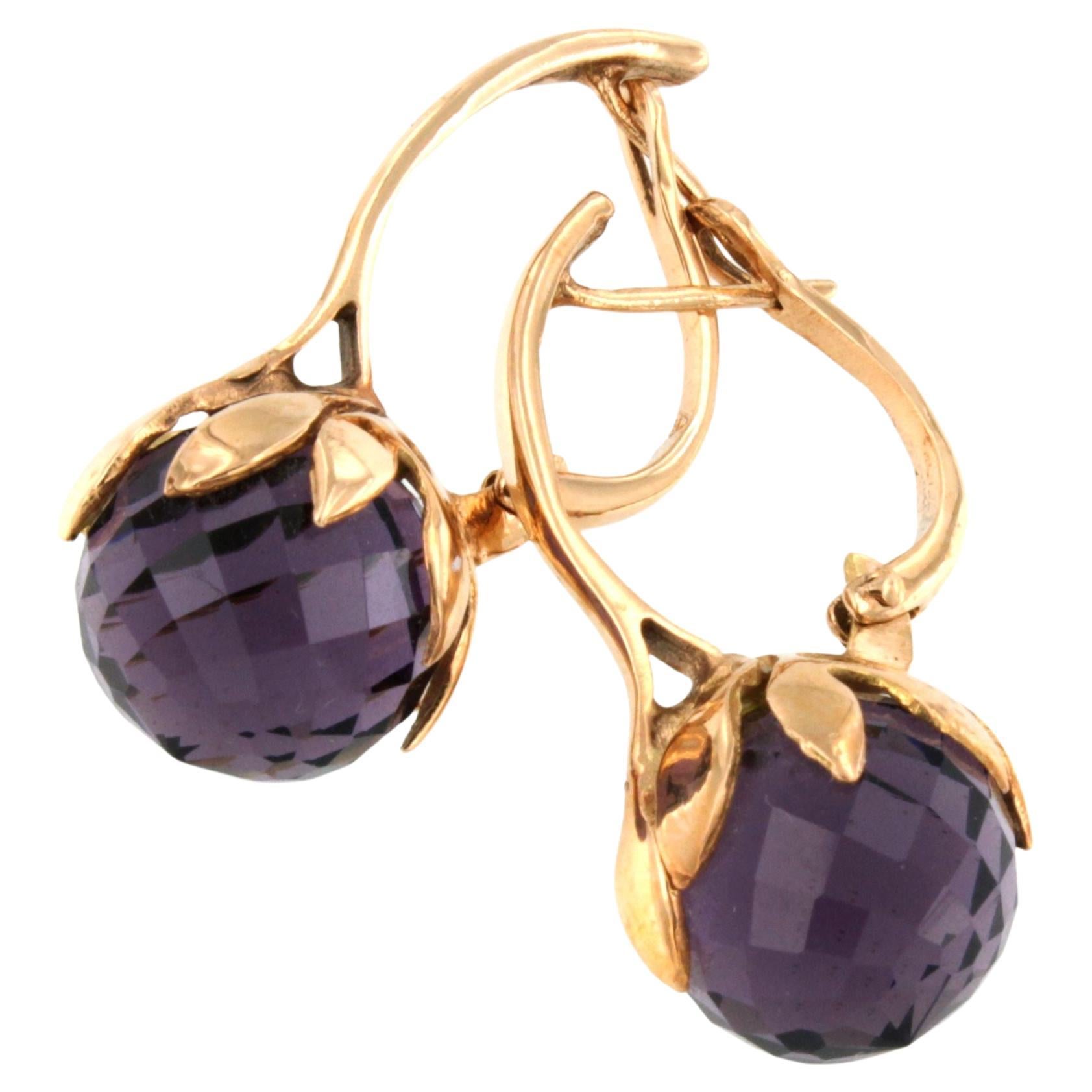 18 Karat Rose Gold with Purple Amethyst Earrings For Sale