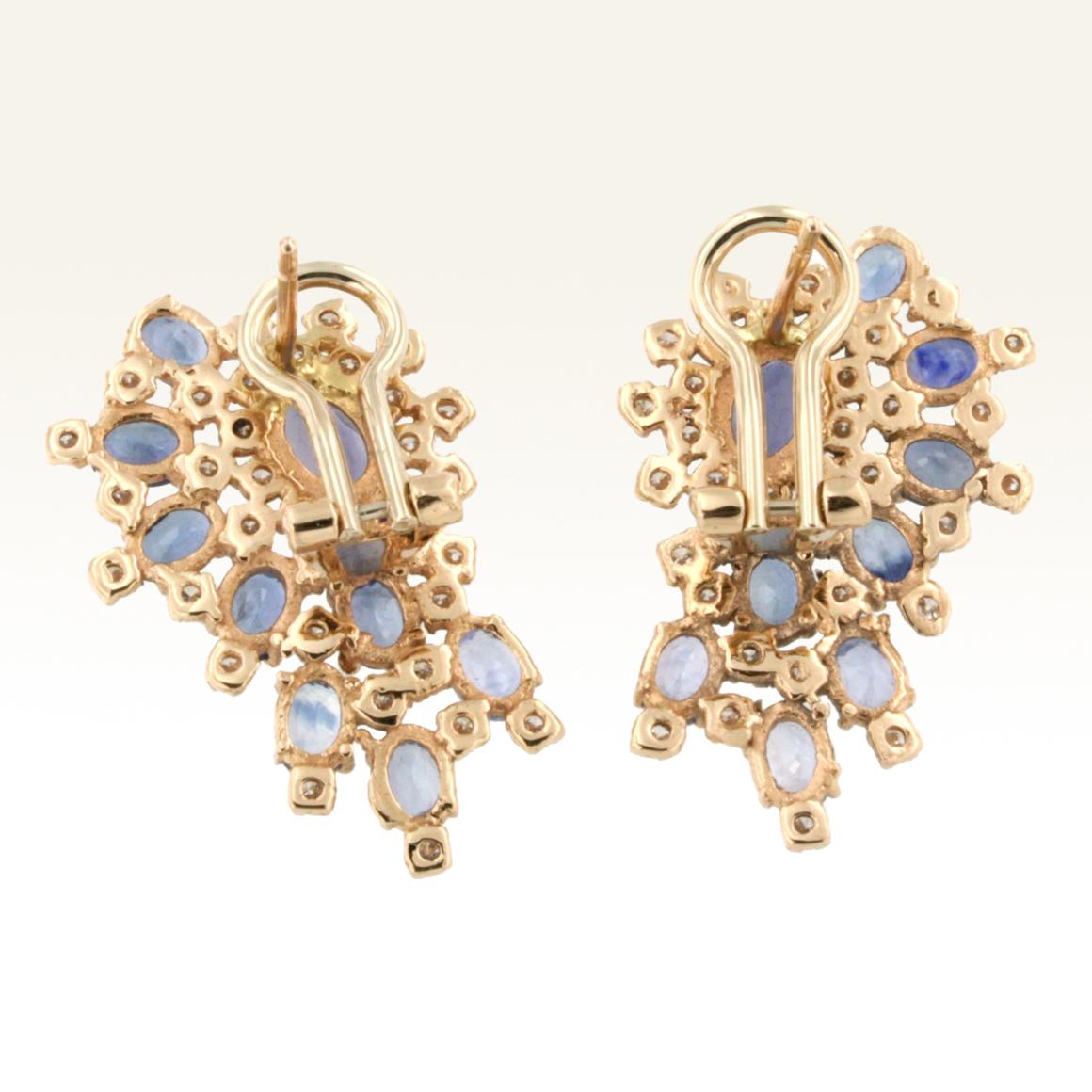 Modern 18 Karat Rose Gold with Blue Sapphire and White Diamond Earrings