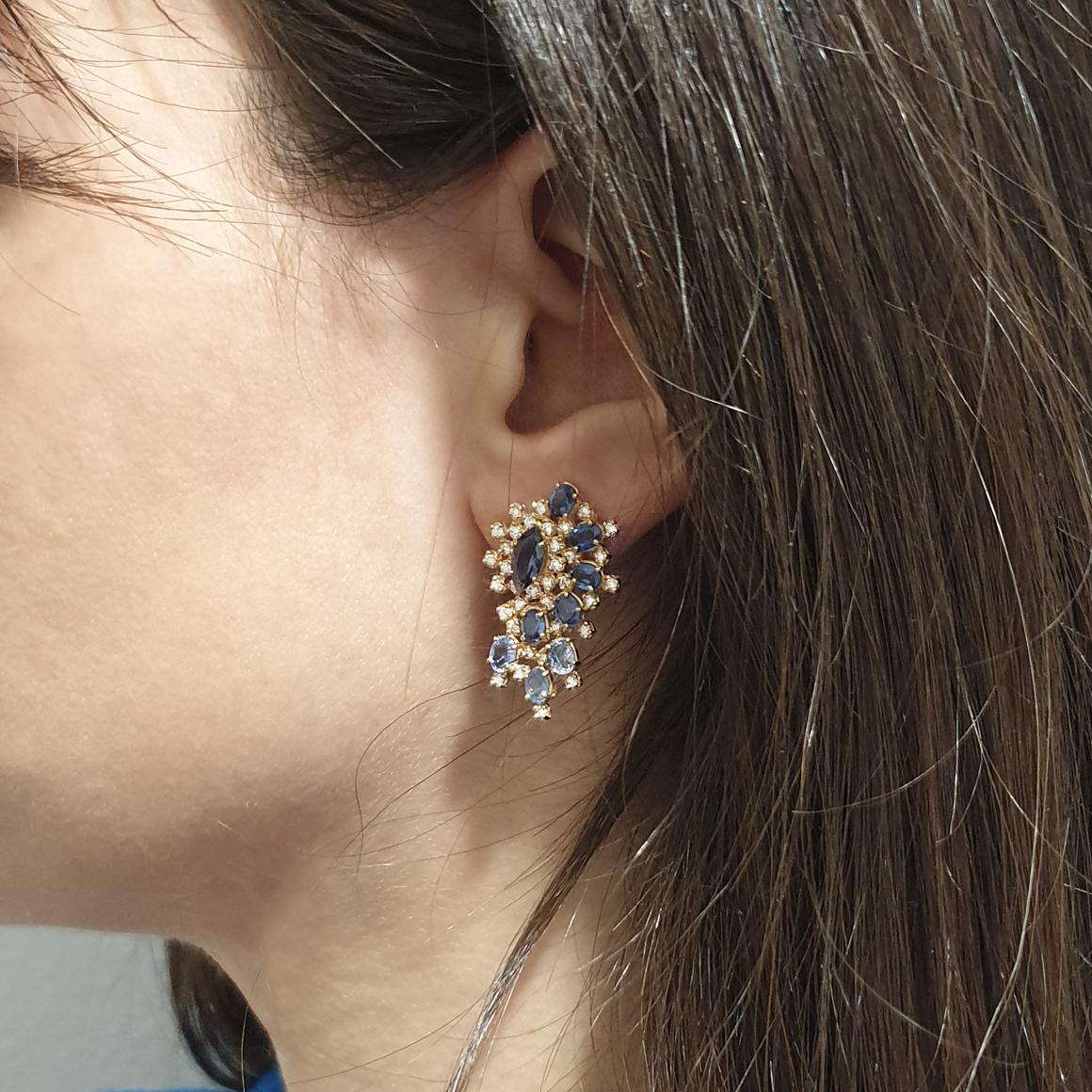Women's 18 Karat Rose Gold with Blue Sapphire and White Diamond Earrings
