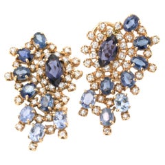 18 Karat Rose Gold with Blue Sapphire and White Diamond Earrings