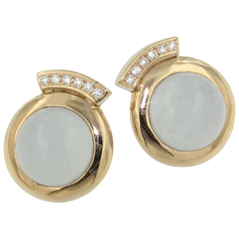 18 Karat Rose Gold with Chalcedony and White Diamonds Earrings