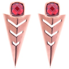 18 Karat Rose Gold with Garnet Cushion Cut Sign Earrings.Sustainable Fine Jewelr