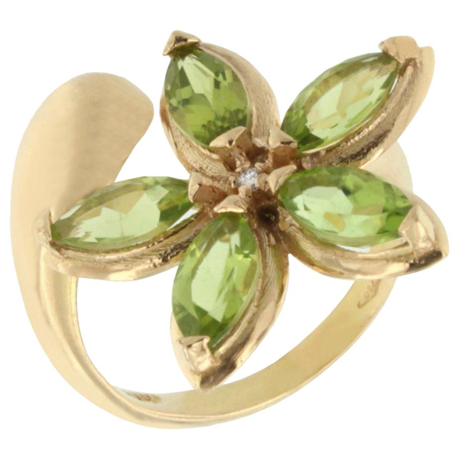 Anillo de oro rosa de 18 quilates con amatista verde y diamante blanco
