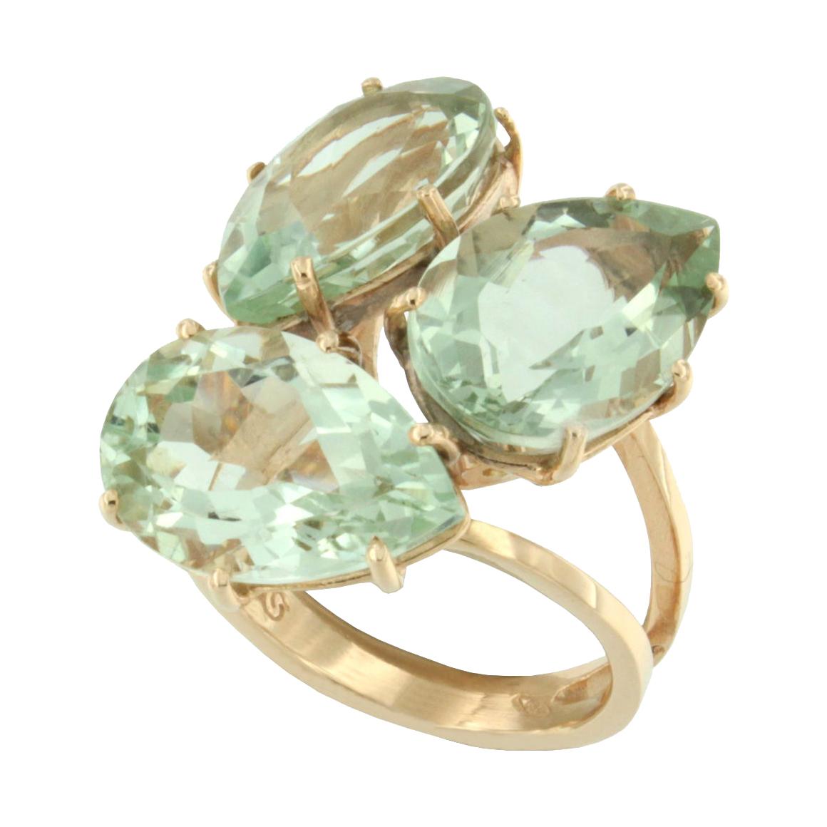 18 Karat Rose Gold with Green Amethyst Modern Amazing Ring