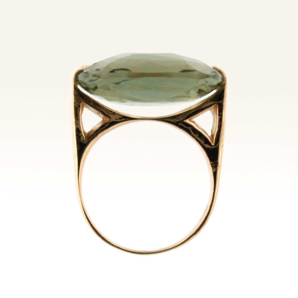 Modern 18 Karat Rose Gold with Green Stone Ring