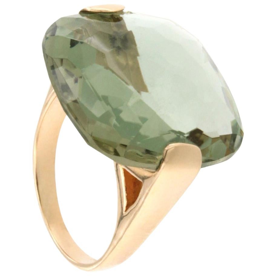 18 Karat Rose Gold with Green Stone Ring