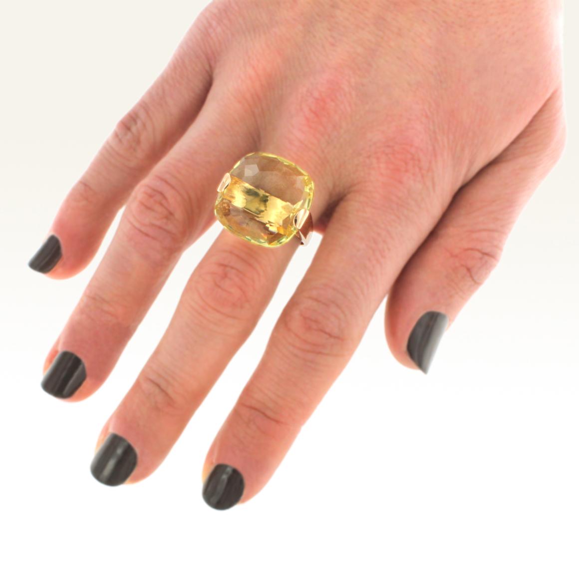 18 Karat Rose Gold with Lemon Quartz Ring In New Condition In GALLARATE, IT