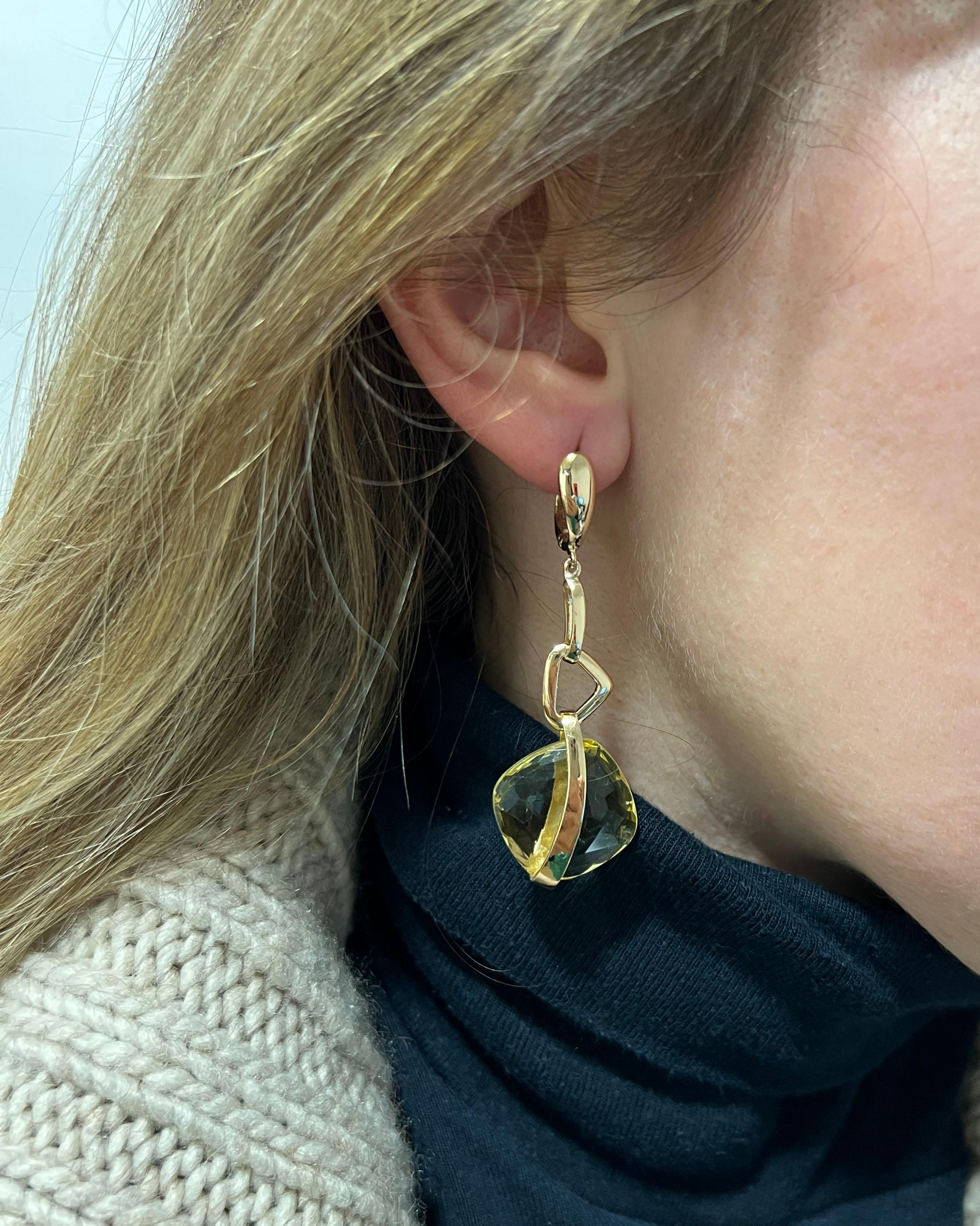 Women's 18 Karat Rose Gold with Lemon Qurartz Amazing Modern Drop Earrings For Sale