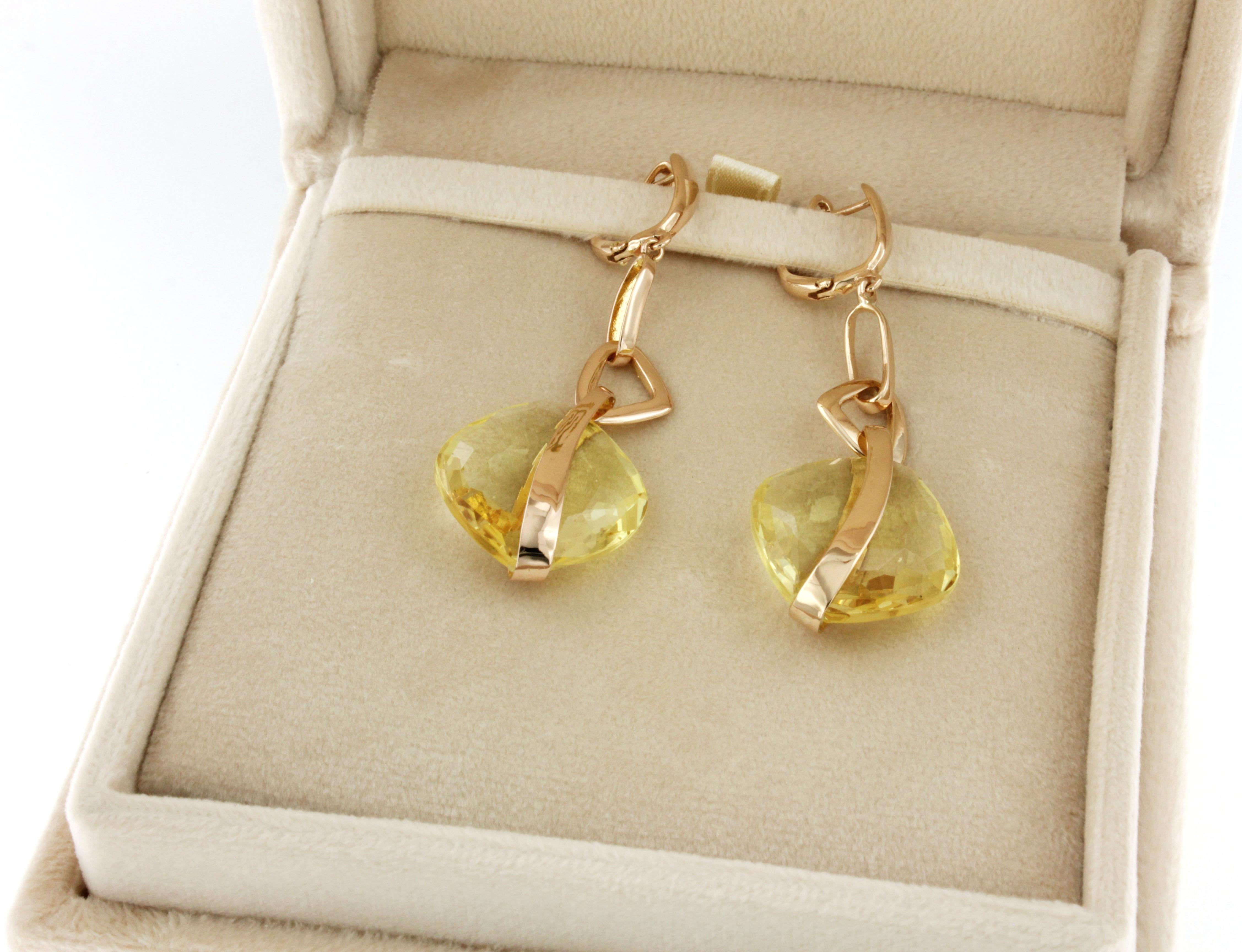 Superbes boucles d'oreilles pendantes modernes en or rose 18 carats avec Qurartz citron Pour femmes en vente