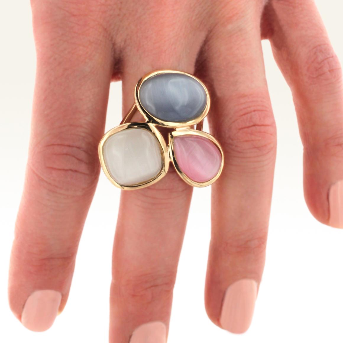 Oval Cut 18 Karat Rose Gold with Moonstone and Colored Stones Ring For Sale
