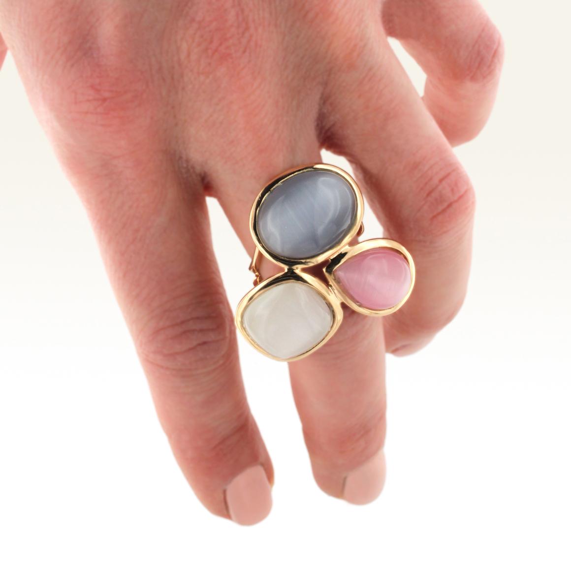 Women's or Men's 18 Karat Rose Gold with Moonstone and Colored Stones Ring For Sale
