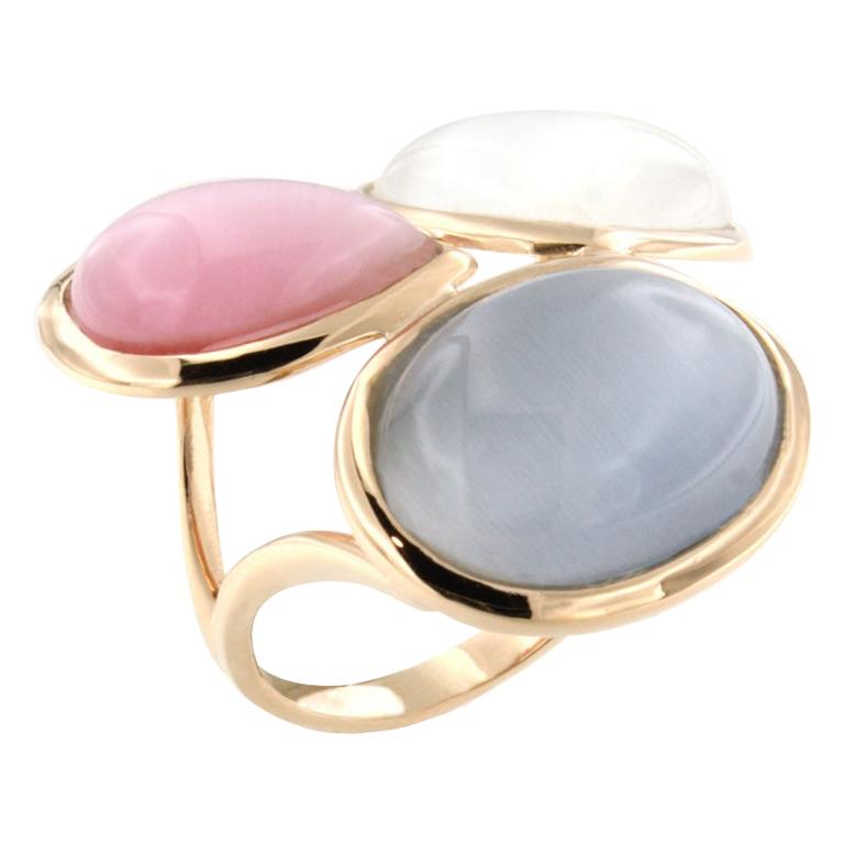 18 Karat Rose Gold with Moonstone and Colored Stones Ring For Sale