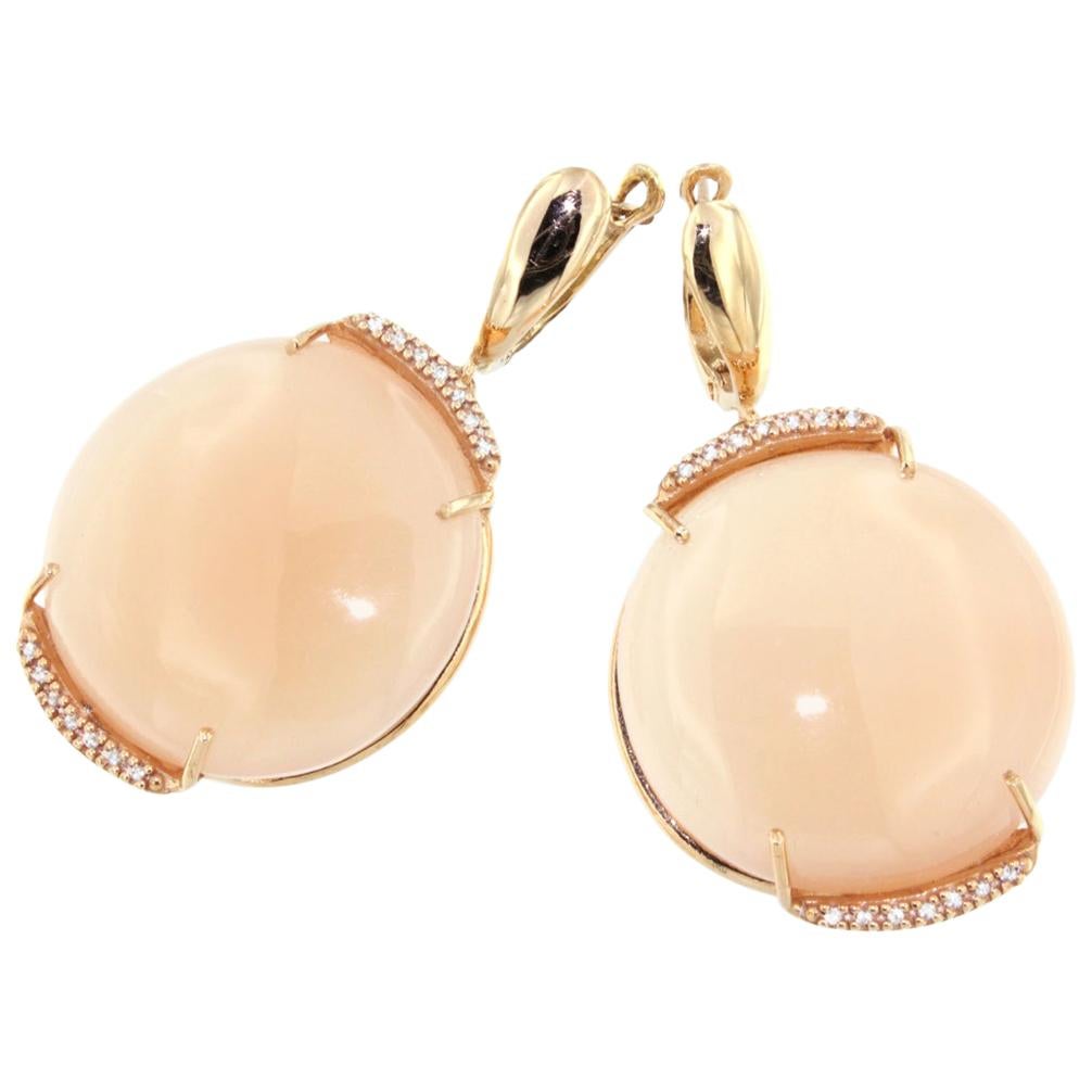 Boucles d'oreilles en or rose 18 carats avec pierre de lune et diamants blancs