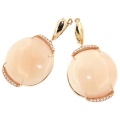 Pendientes de Oro Rosa de 18 Kilates con Piedra Lunar y Diamantes Blancos
