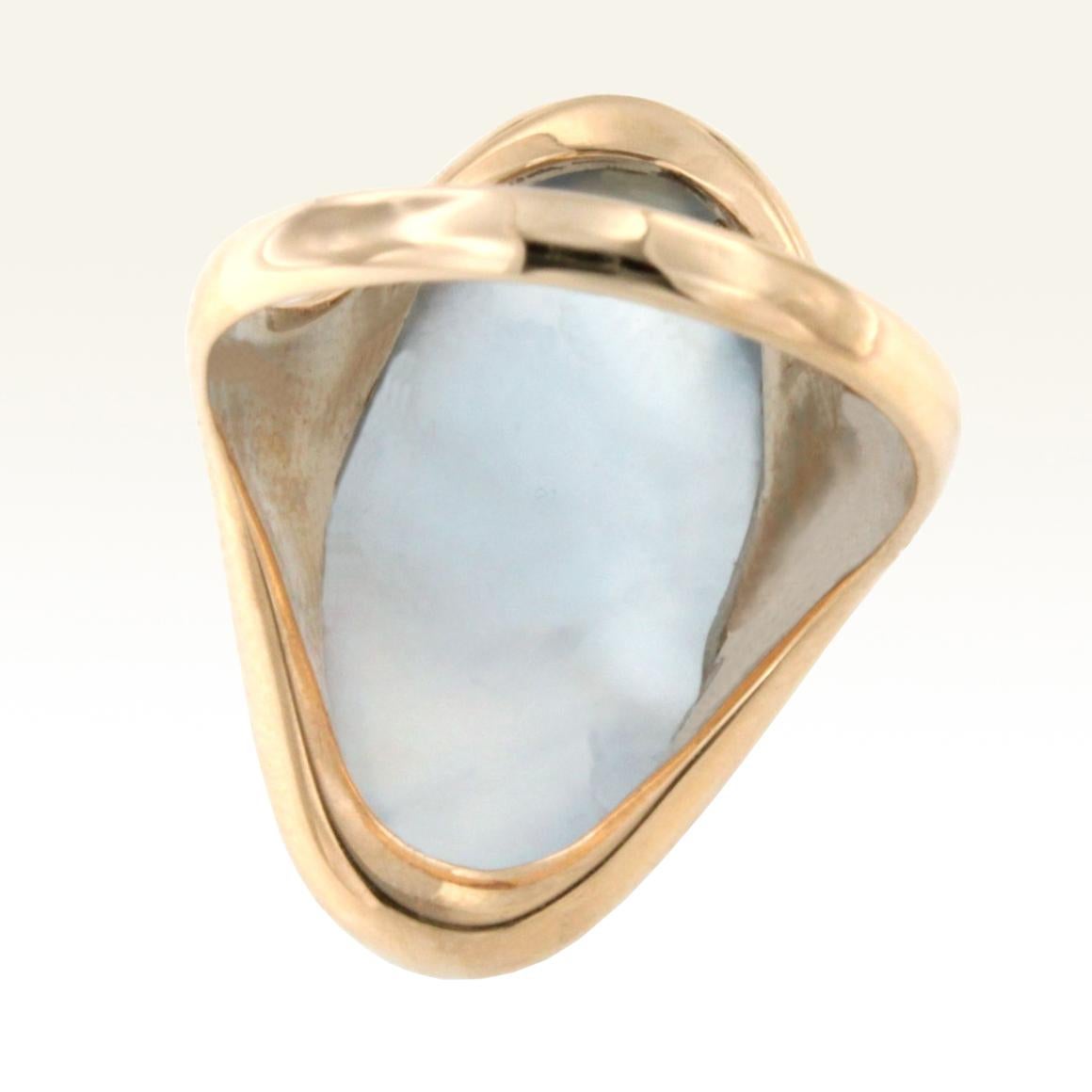 Oval Cut 18 Karat Rose Gold with Mother of Pearl and Blue Topaz Modern  Ring For Sale