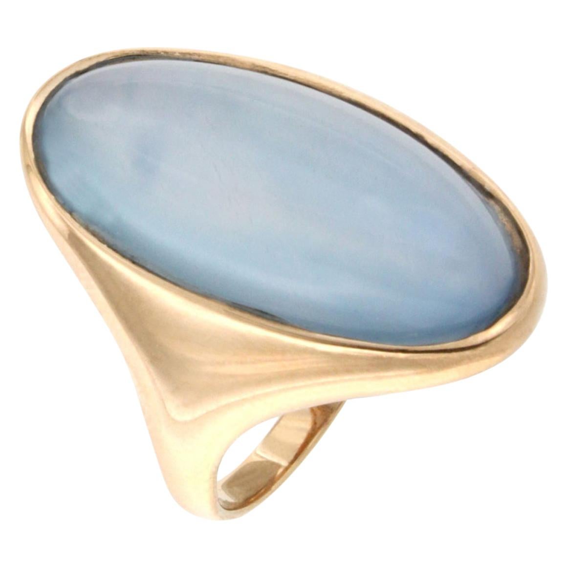 18 Karat Rose Gold with Mother of Pearl and Blue Topaz Modern  Ring For Sale