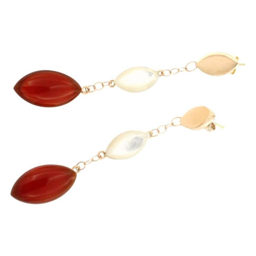 18 Karat Rose Gold with Mother of Pearl and Carnelian Earrings