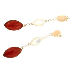 18 Karat Rose Gold with Mother of Pearl and Carnelian Earrings