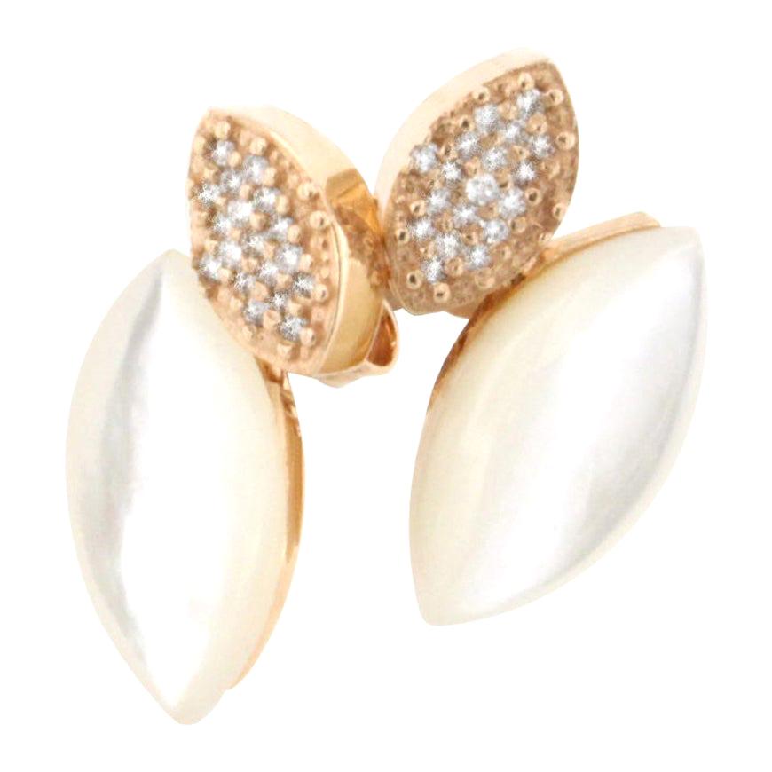 18 Karat Rose Gold with Mother of Pearl and White Diamond Earrings For Sale