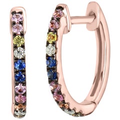 18 Karat Rose Gold With Multi Sapphire and Diamond Hoop Earring