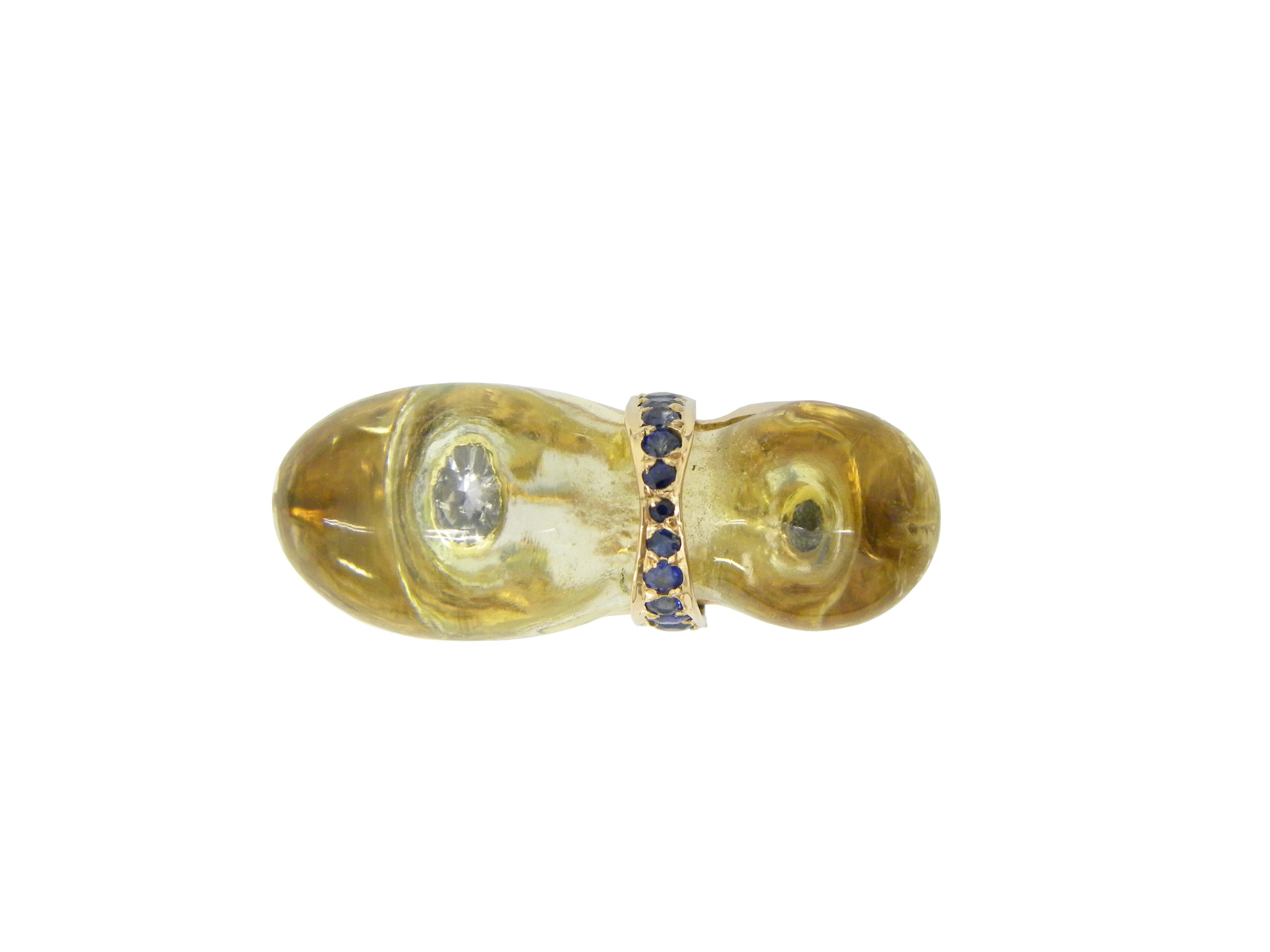 Contemporary MAIKO NAGAYAMA Citrine and White/Blue Sapphire 18K Rose Gold Cocktail Ring For Sale