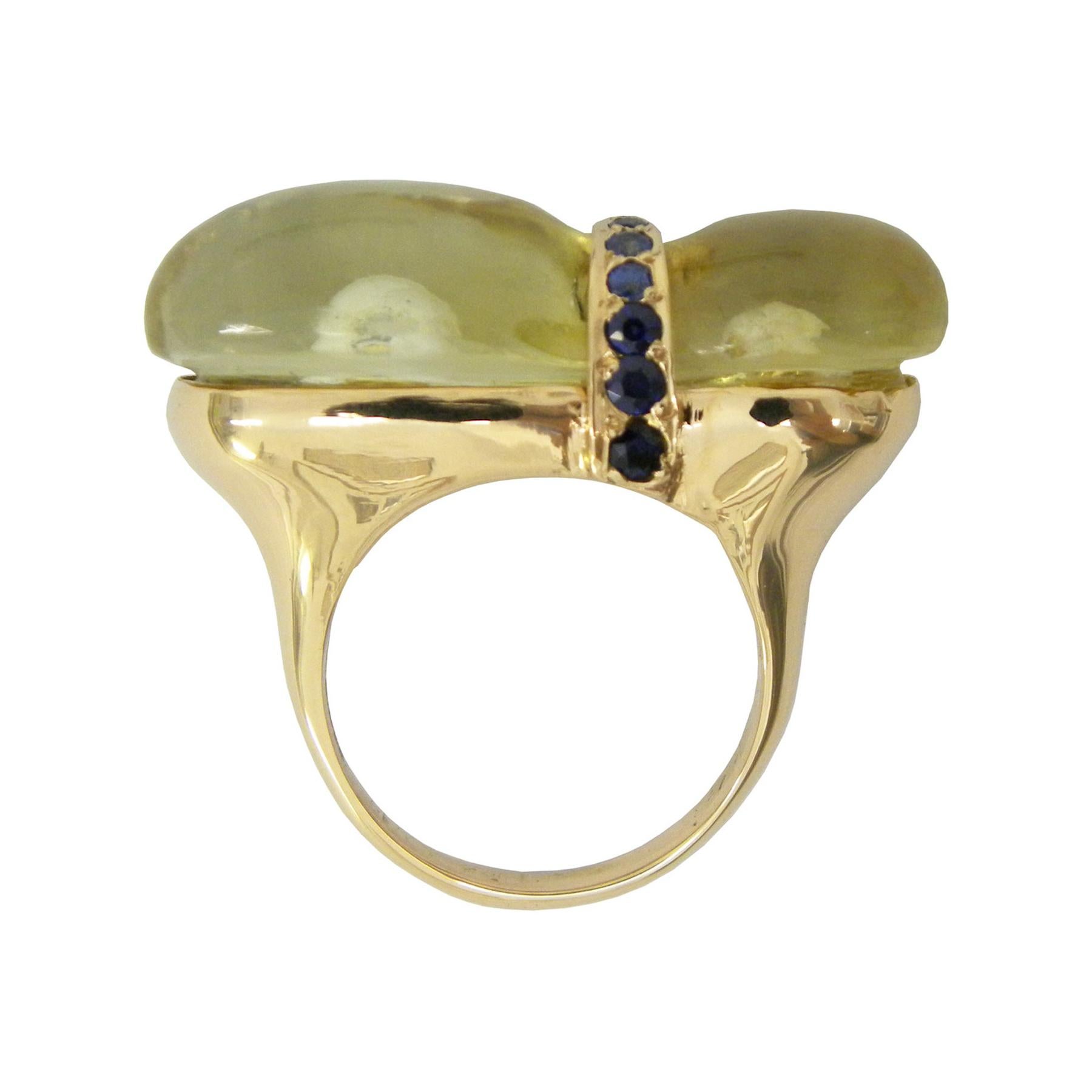 MAIKO NAGAYAMA Citrine and White/Blue Sapphire 18K Rose Gold Cocktail Ring For Sale