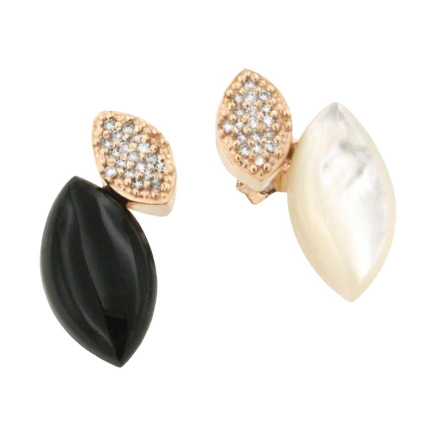 18 Karat Roségold Ohrringe mit Perlmutt und weißen Diamanten von Onix im Angebot