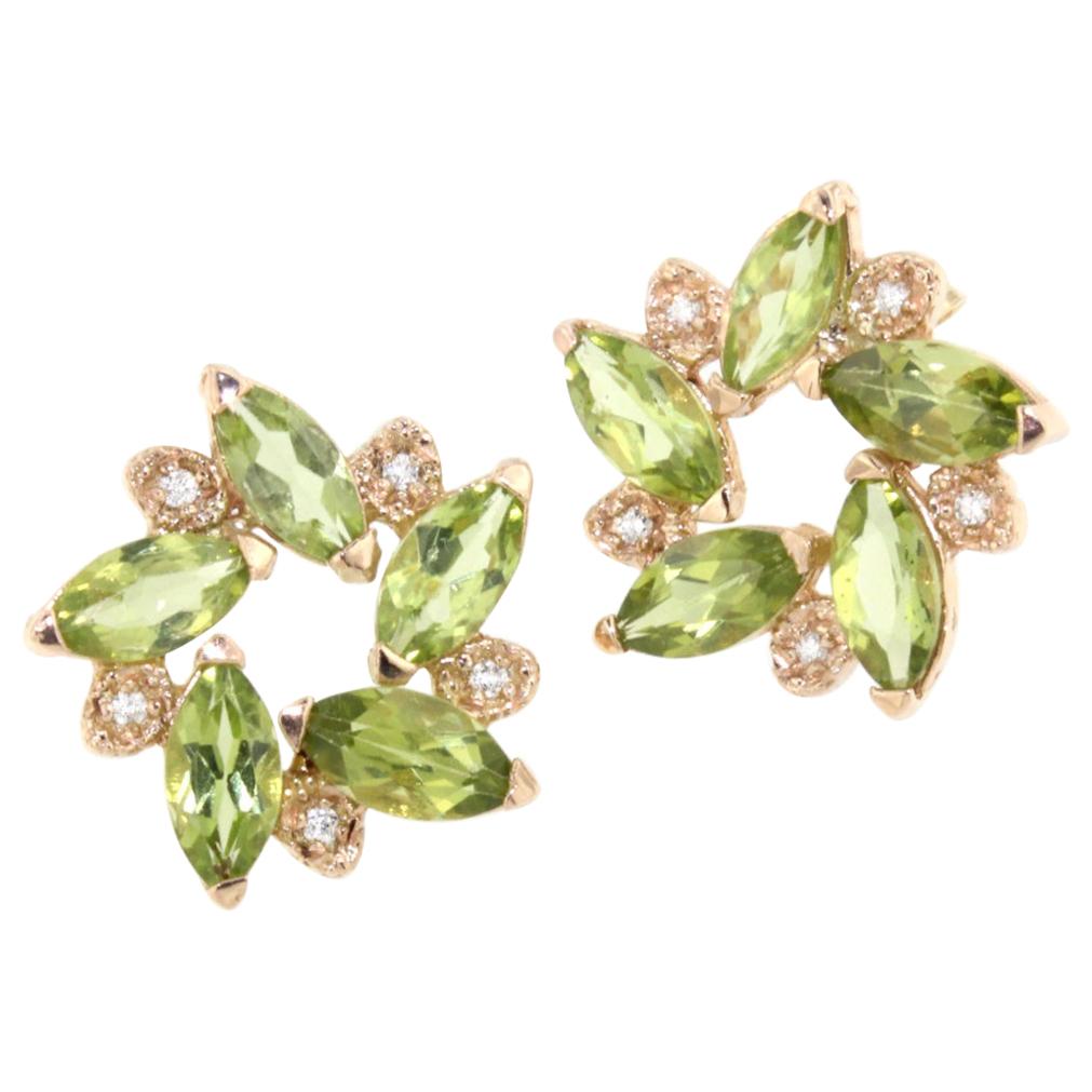 18 Karat Rose Gold with Peridot and White Diamonds Earrings For Sale