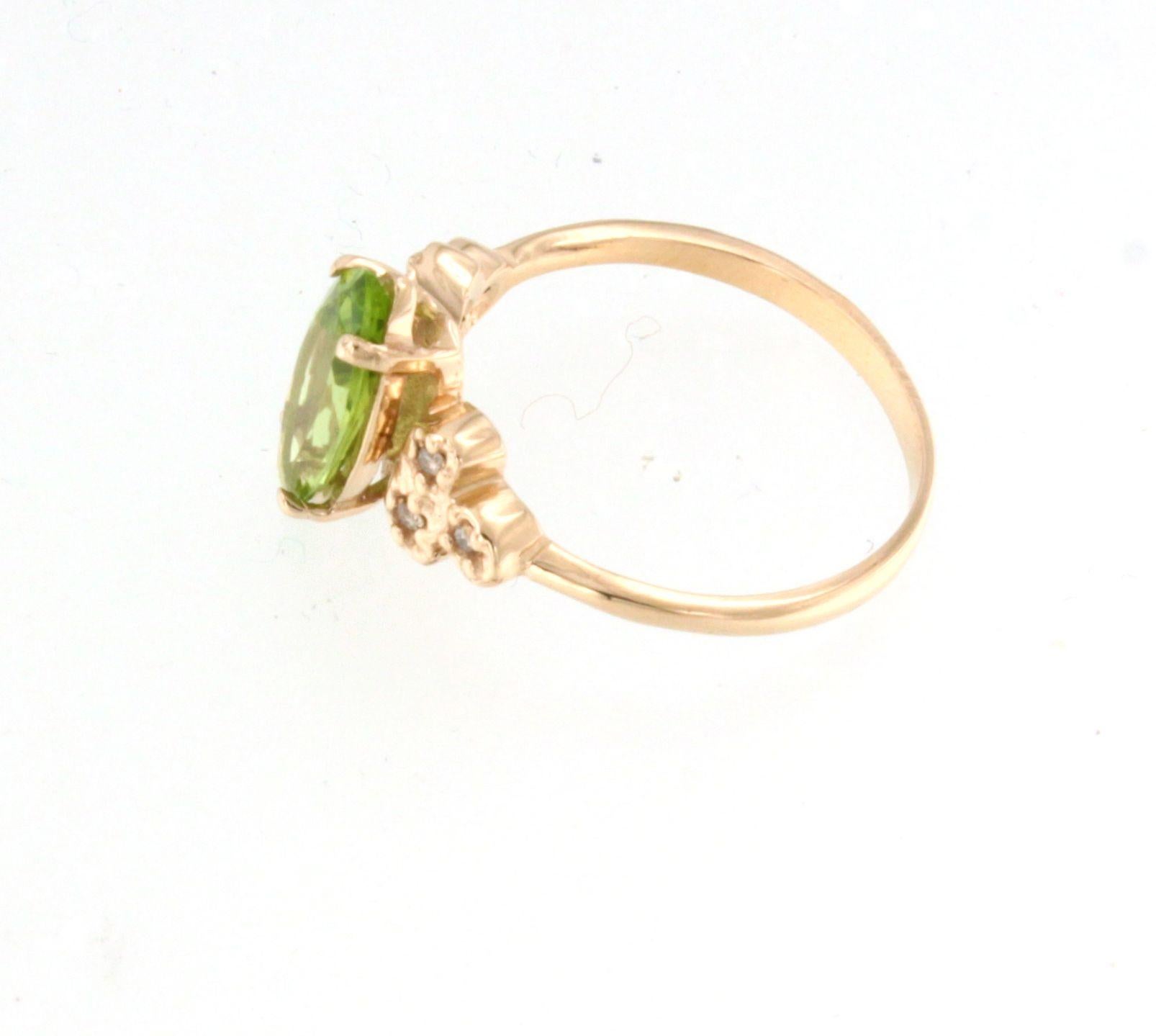 Cocktail ring in rose gold with amazing Peridot stone (marquise cut, size: mm) and white diamonds cts 0.05 . The designer Gisella has a refined taste, her jewels stand out from others.
Designed and handmade in Italy by Stanoppi Jewellery since