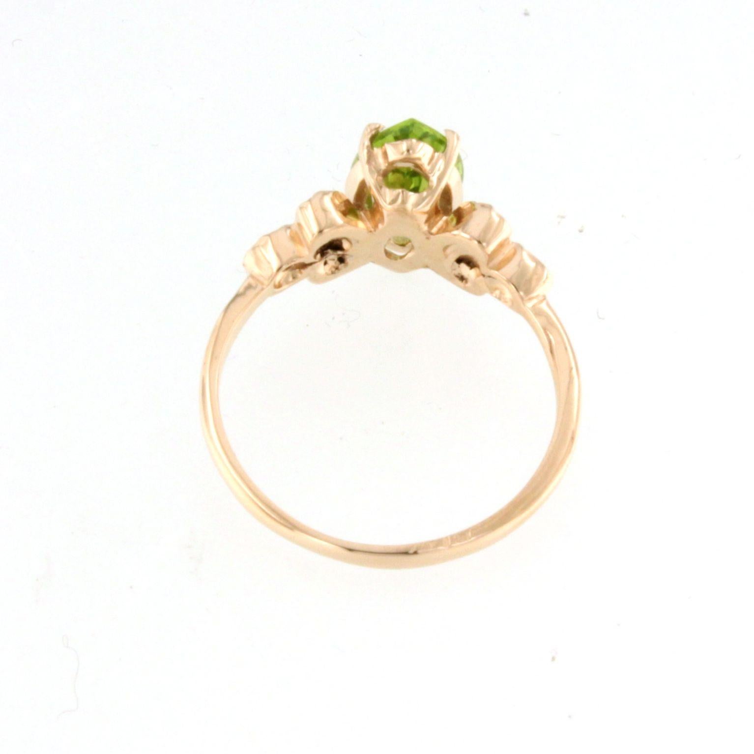 Contemporary 18 Karat Rose Gold With Peridot And White Diamonds Modern Cocktail Ring For Sale