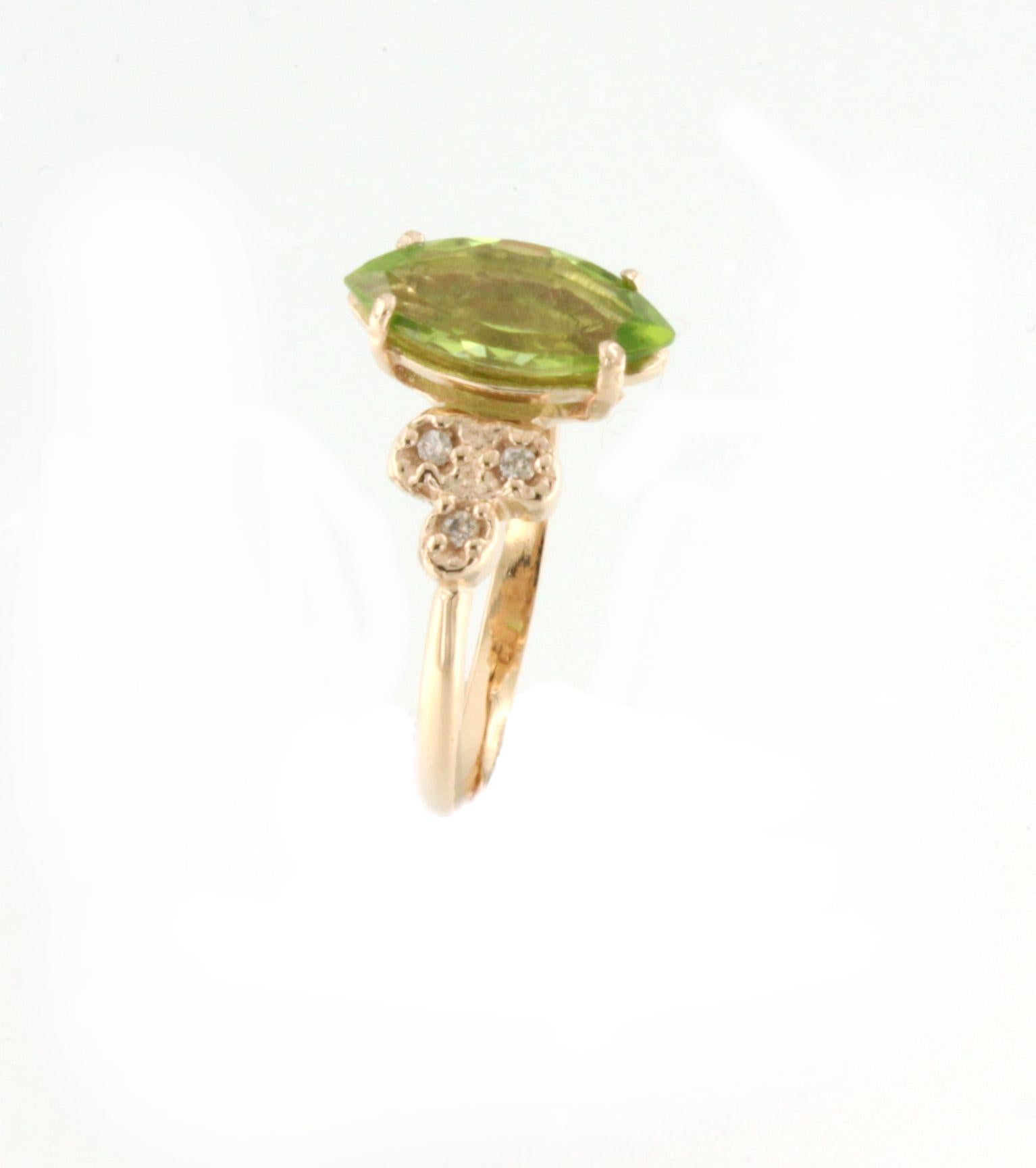 Rose Cut 18 Karat Rose Gold With Peridot And White Diamonds Modern Cocktail Ring For Sale
