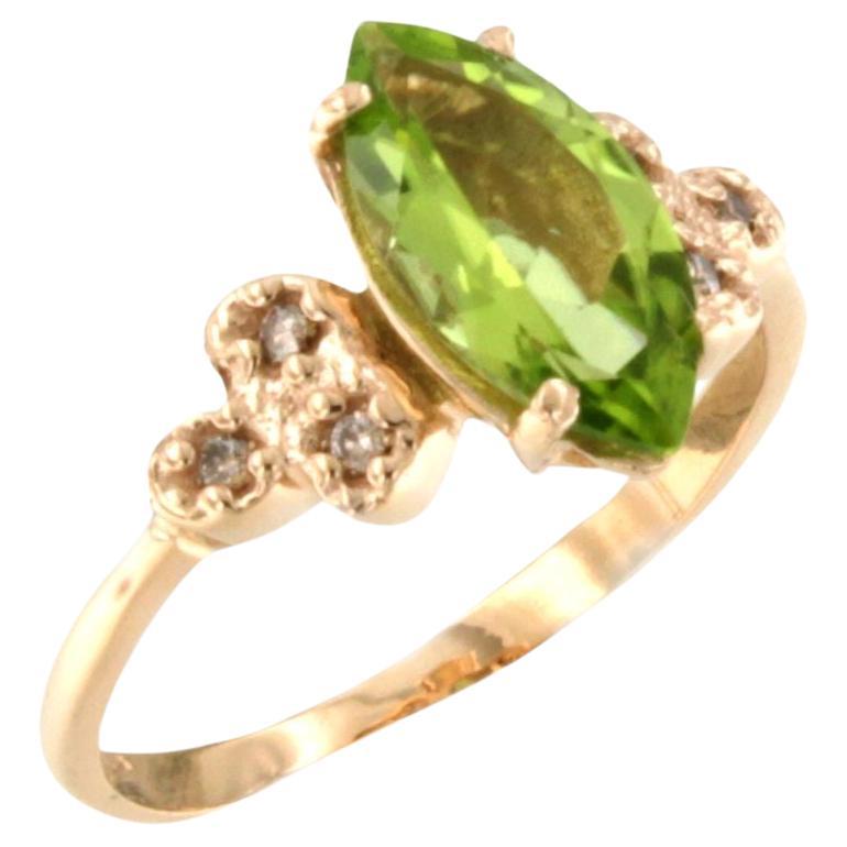 18 Karat Rose Gold With Peridot And White Diamonds Modern Cocktail Ring For Sale