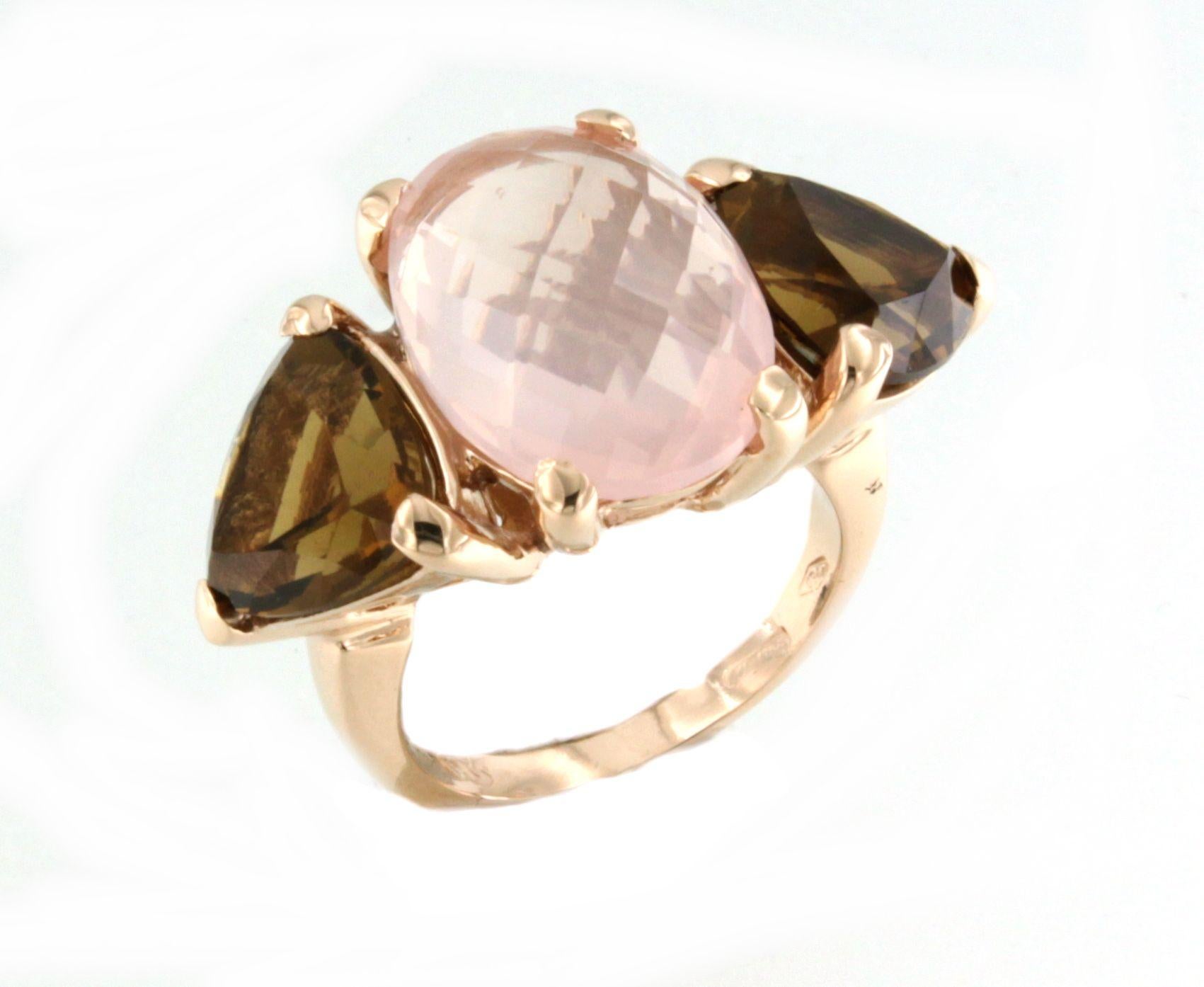Amazing and  unique ring for a special person or for a gift. 
 Combination of shapes and colors made a unique fashion and modern ring in 18k rose gold with colored stones. Made in Italy by Stanoppi Jewellery since 1948.
Stones: Pink quartz oval