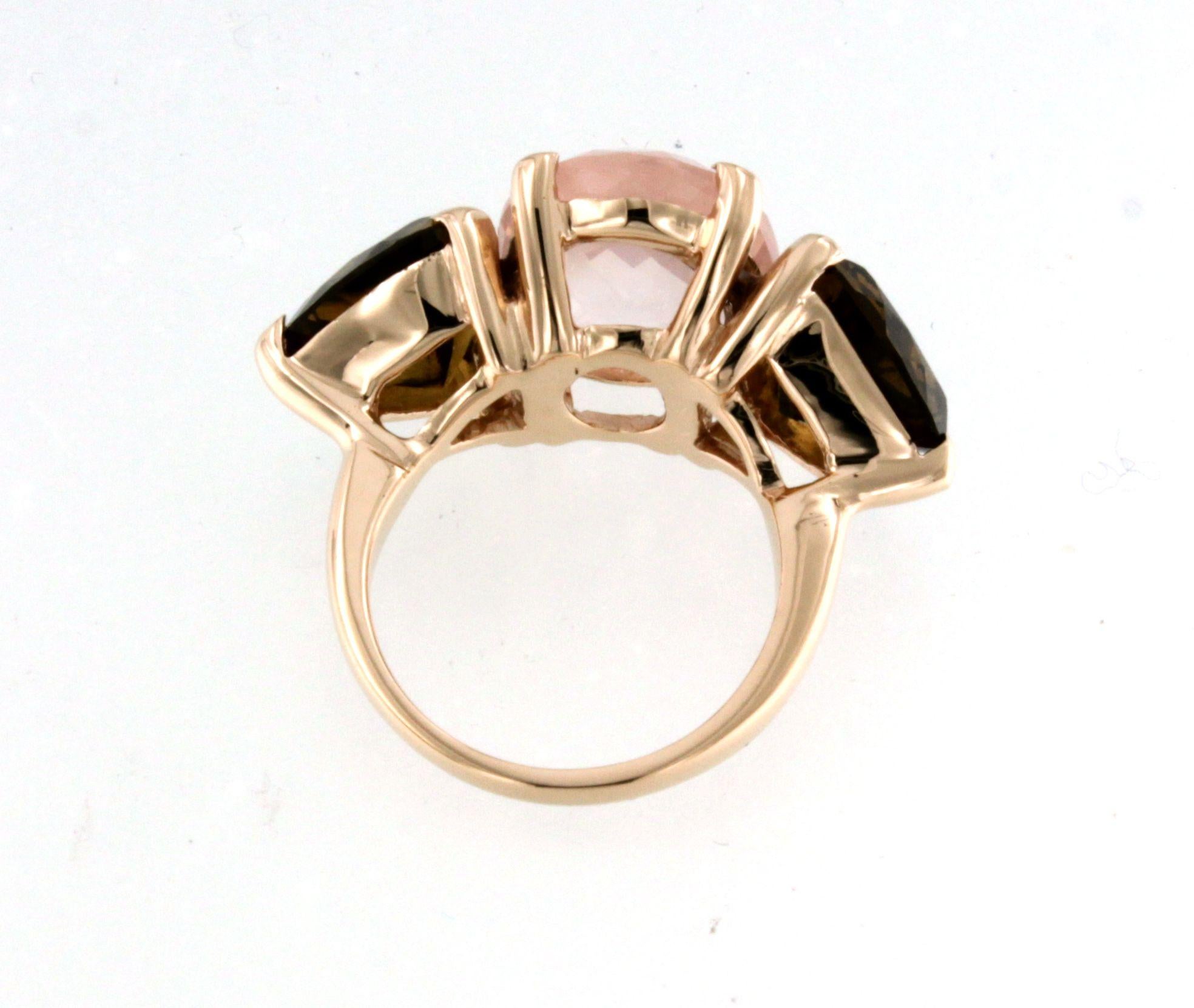 18 Karat Rose Gold With Pink Quartz And Whisky Citrine Modern Cocktail Ring In New Condition For Sale In GALLARATE, IT