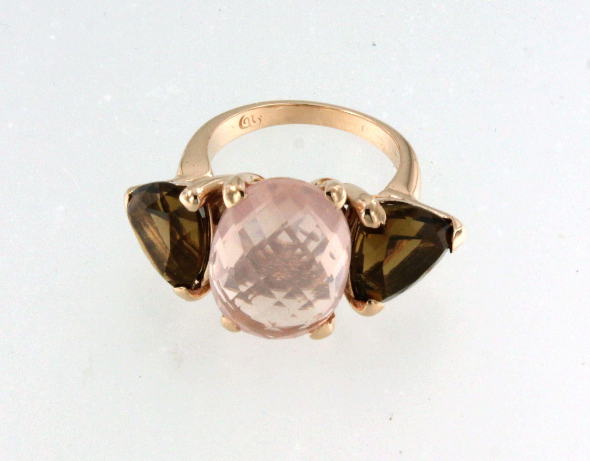 Women's or Men's 18 Karat Rose Gold With Pink Quartz And Whisky Citrine Modern Cocktail Ring For Sale