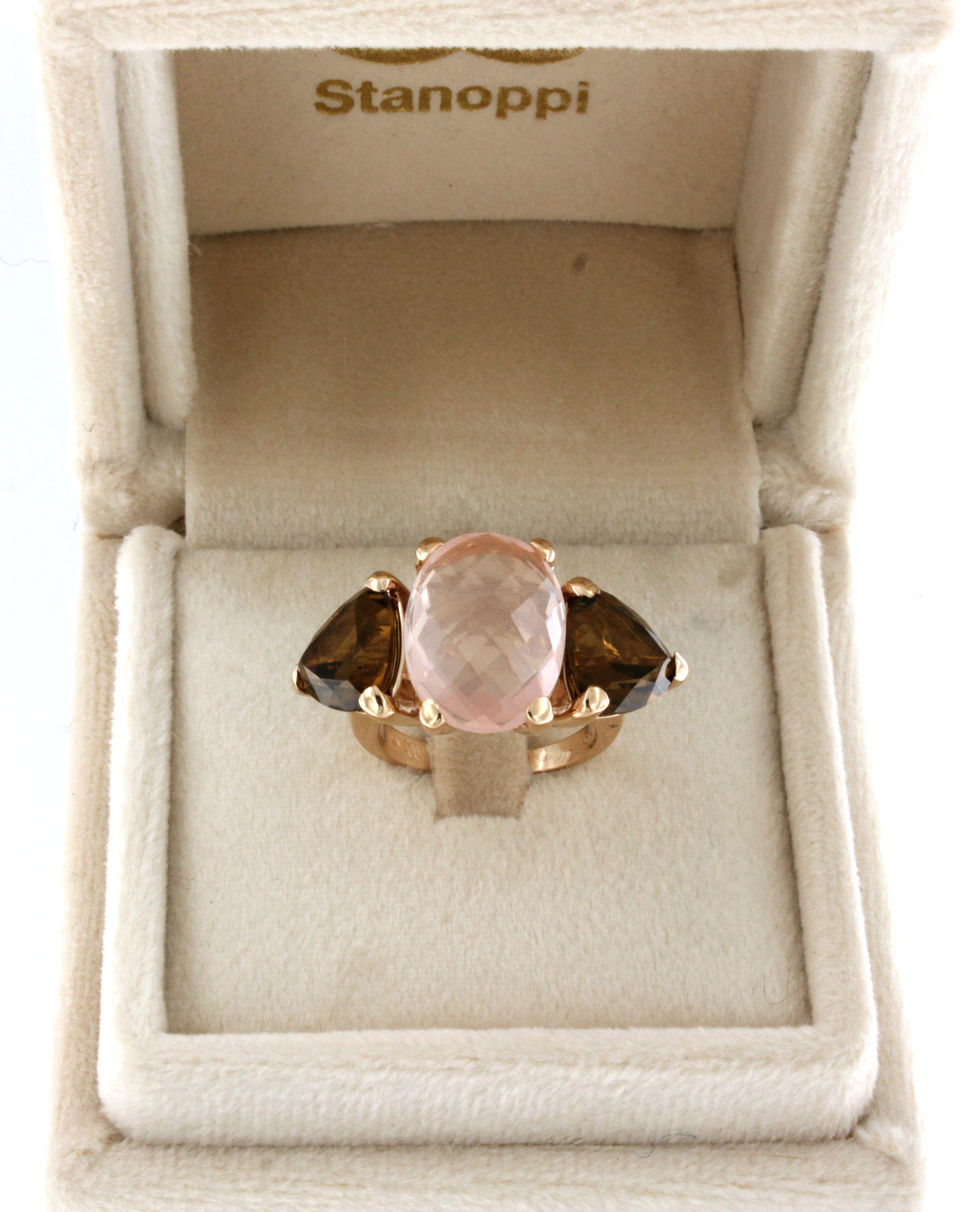 18 Karat Rose Gold With Pink Quartz And Whisky Citrine Modern Cocktail Ring For Sale 1