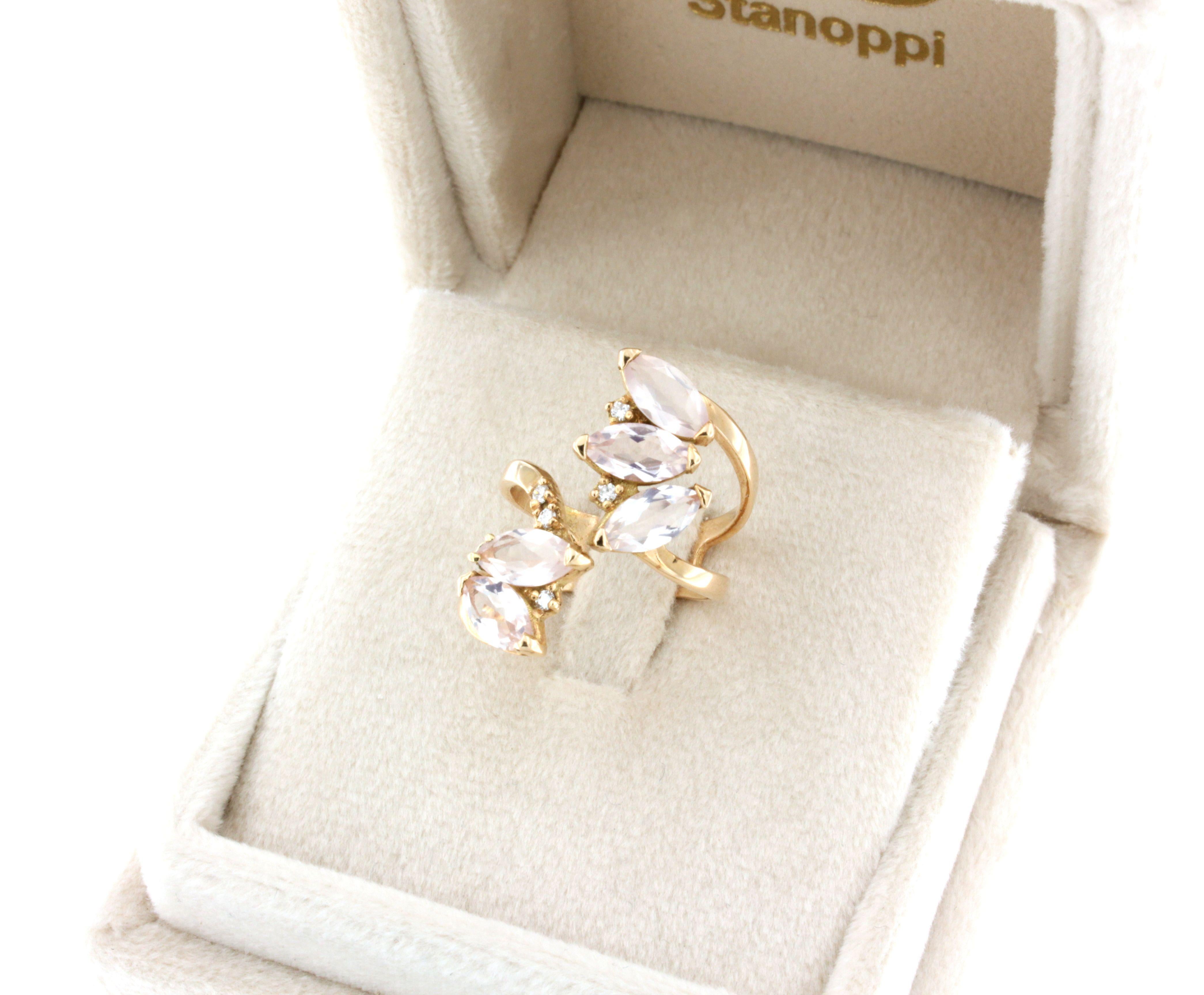18 Karat Rose Gold with Pink Quartz and White Diamond Ring In New Condition For Sale In GALLARATE, IT