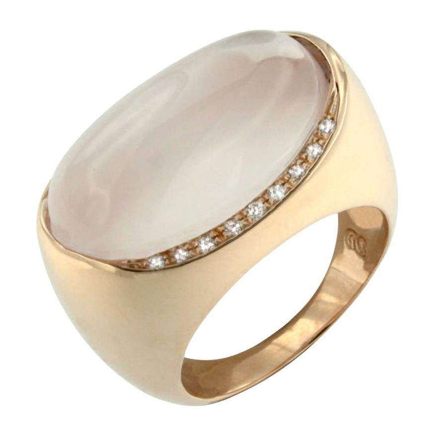 18 Karat Rose Gold with Pink Quartz and White Diamond Ring For Sale