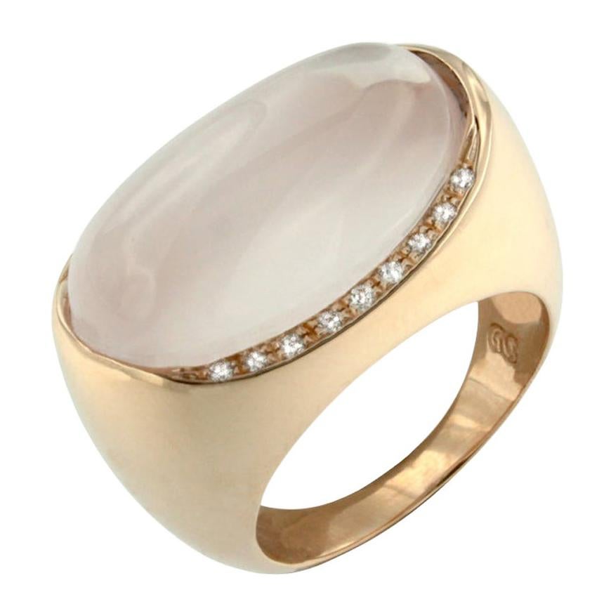 Anillo de Cóctel Moderno de Oro Rosa de 18 Kilates con Cuarzo Rosa y Diamante Blanco en venta