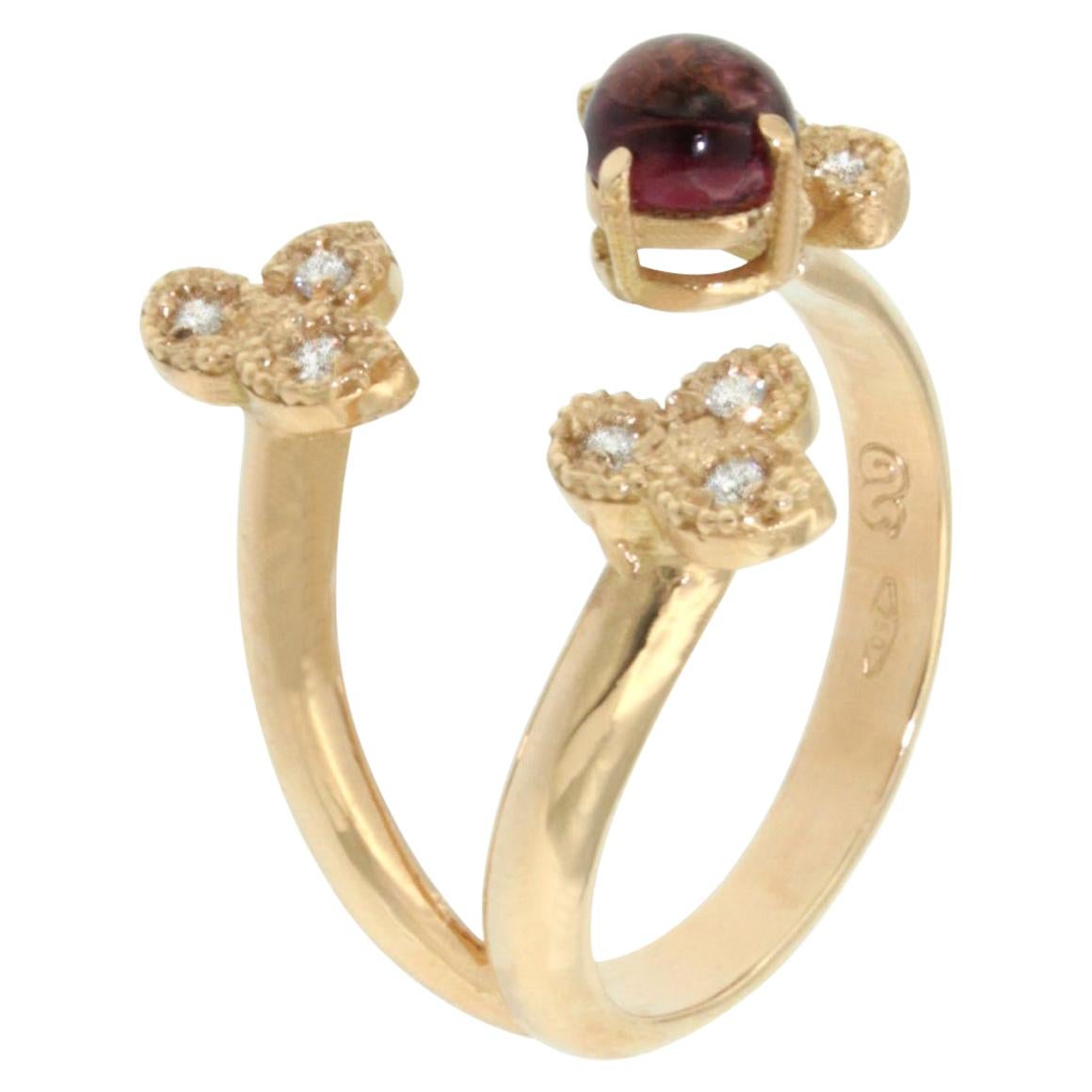 18 Karat Rose Gold with Pink Tourmaline and White Diamond Ring For Sale
