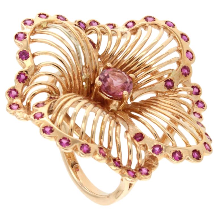 Ring aus 18 Karat Roségold mit rosa Turmalin und rosa Saphir