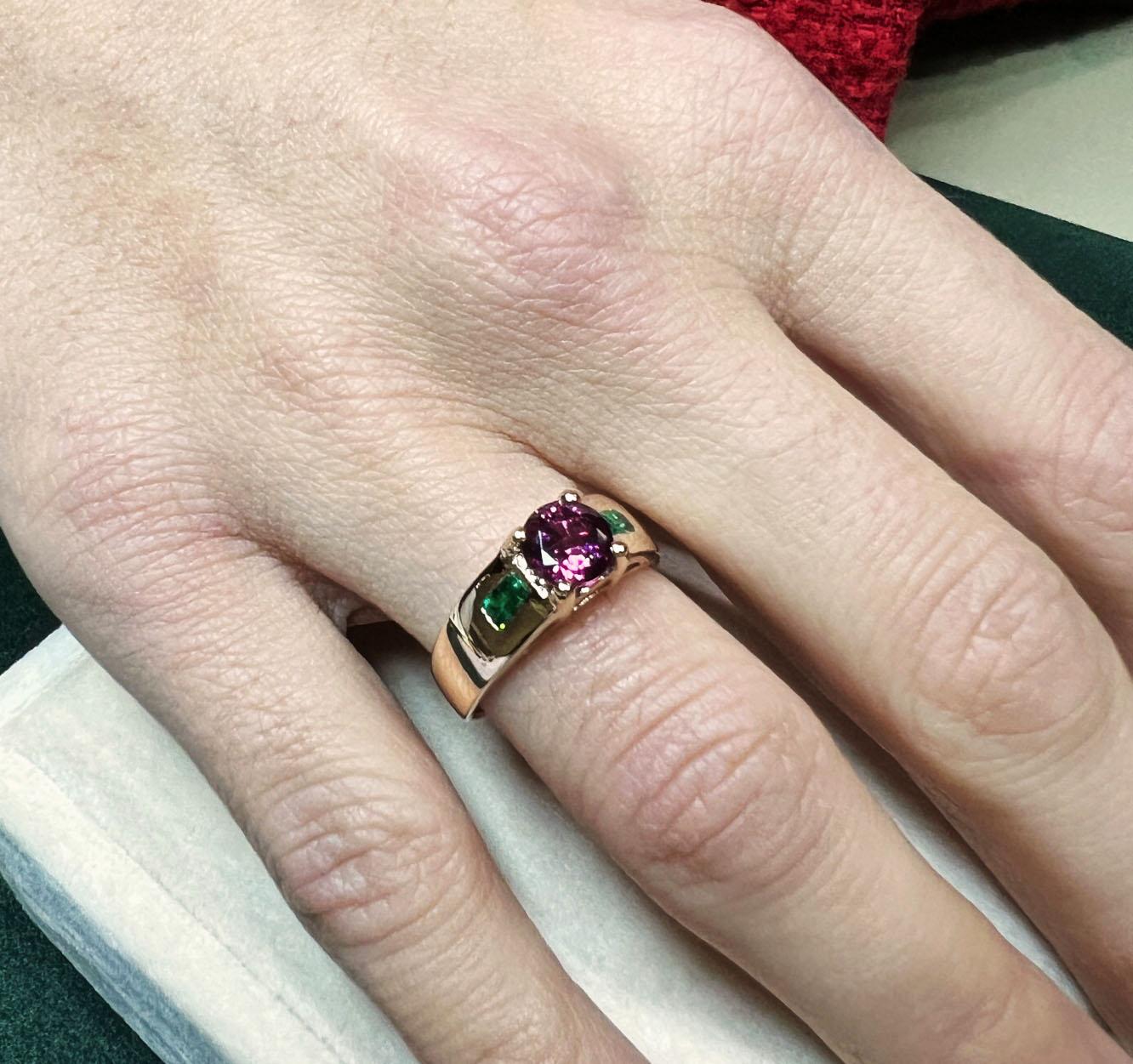 Modern 18 Karat Rose Gold with Pink Tourmaline Emerald and White Diamond Cocktail Ring For Sale