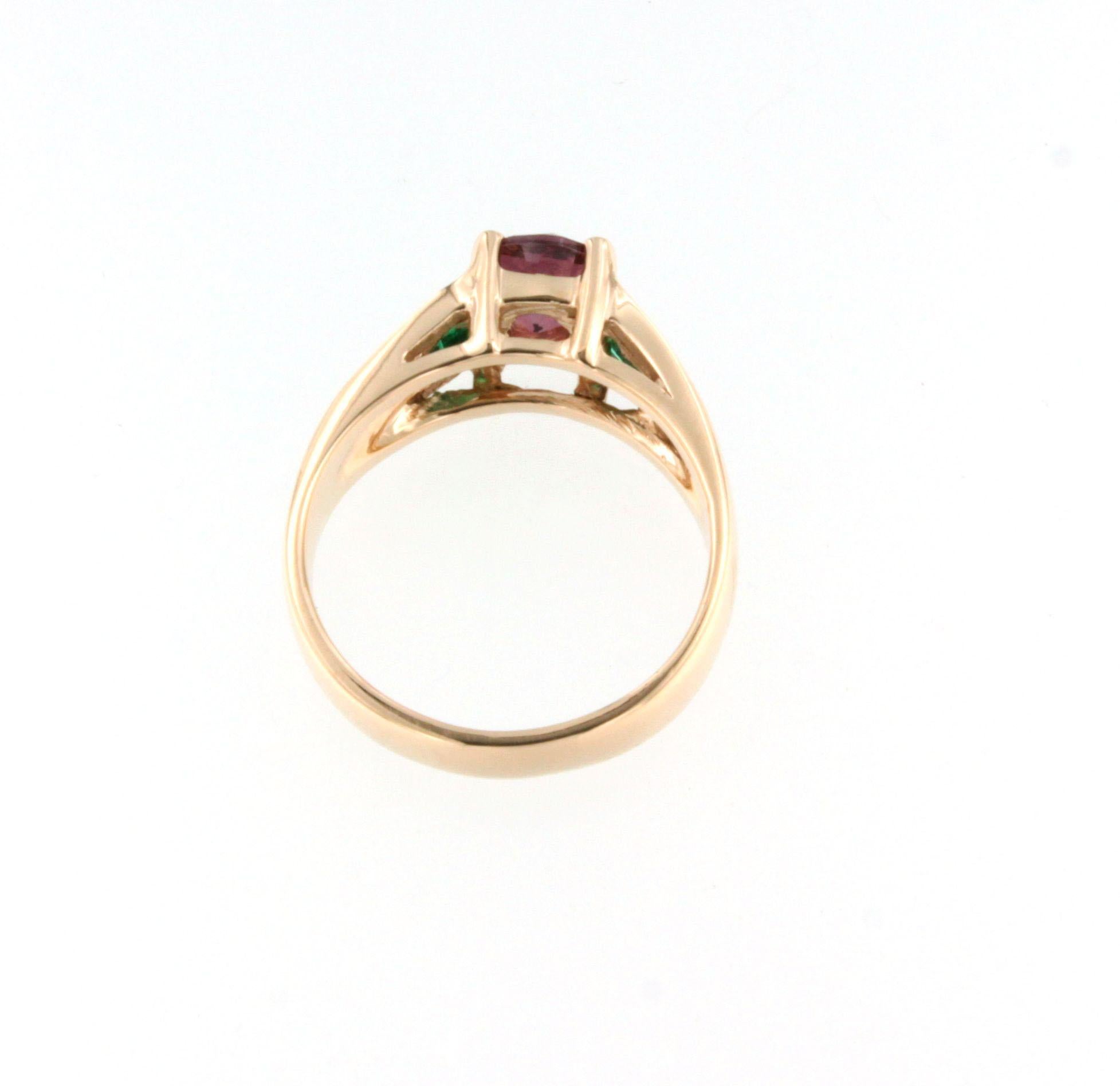 18 Karat Rose Gold with Pink Tourmaline Emerald and White Diamond Cocktail Ring In New Condition For Sale In GALLARATE, IT