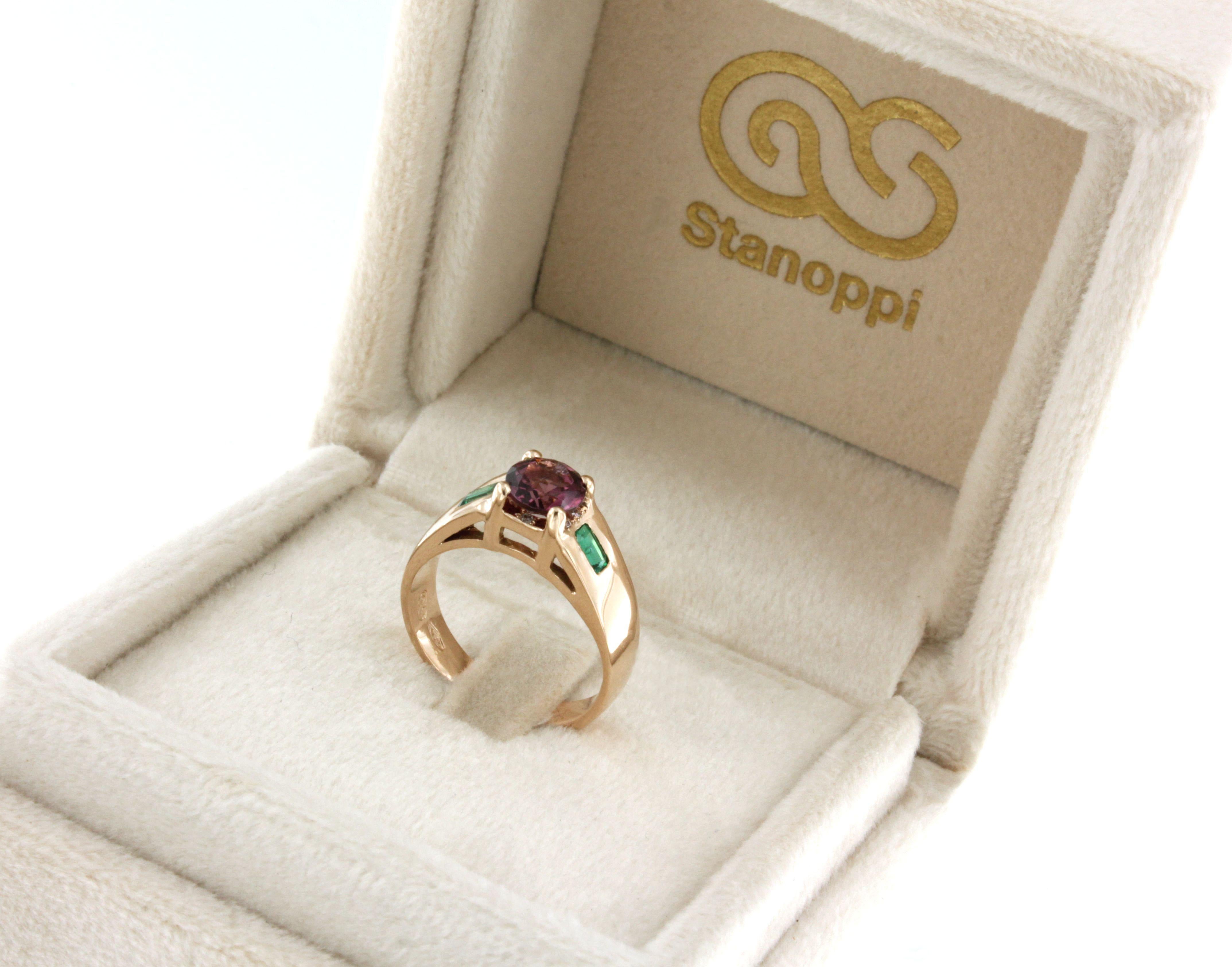 18 Karat Rose Gold with Pink Tourmaline Emerald and White Diamond Cocktail Ring For Sale 1
