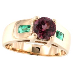 18 Karat Rose Gold with Pink Tourmaline Emerald and White Diamond Cocktail Ring