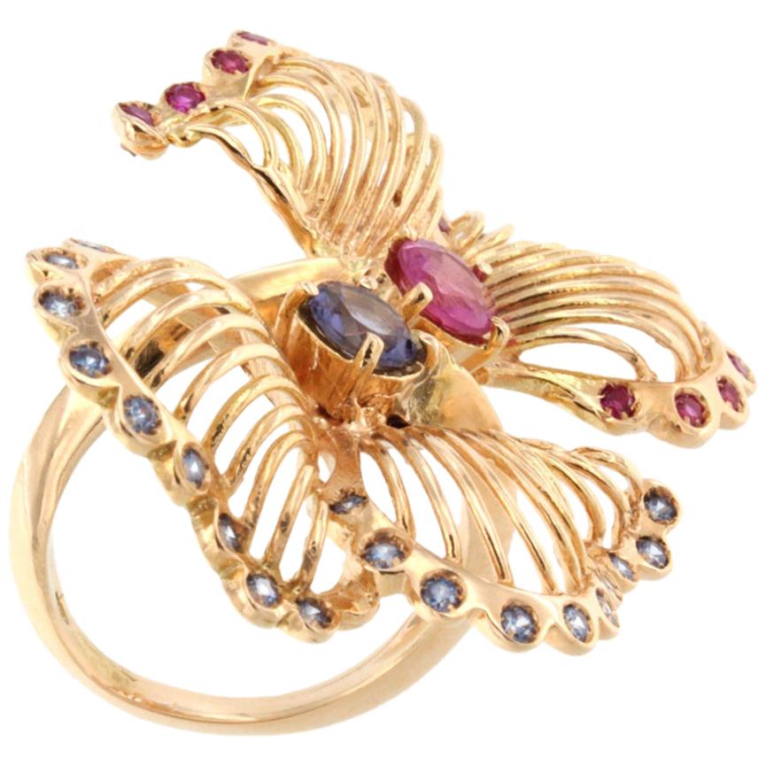 18 Karat Rose Gold With Pink Tourmaline Tanzanite and Pink Sapphire Ring For Sale