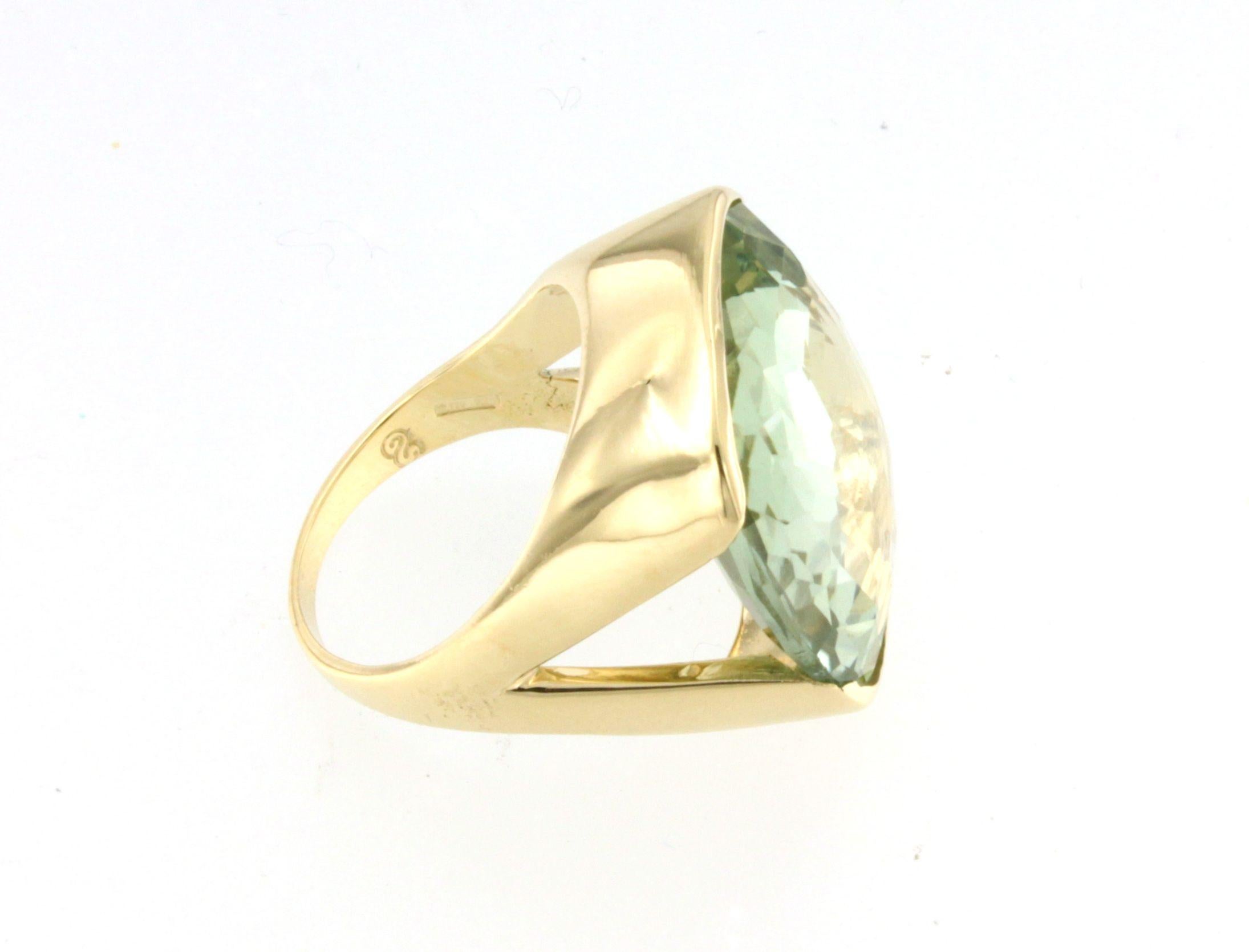 Anillo de cóctel moderno Trandy de oro rosa de 18 quilates con amatista verde prasiolita Corte cojín en venta